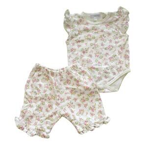 Kissy Kissy Baby Girls Floral Ruffle Bodysuit Shorts Outfit Set Pima Cotton 0-3m